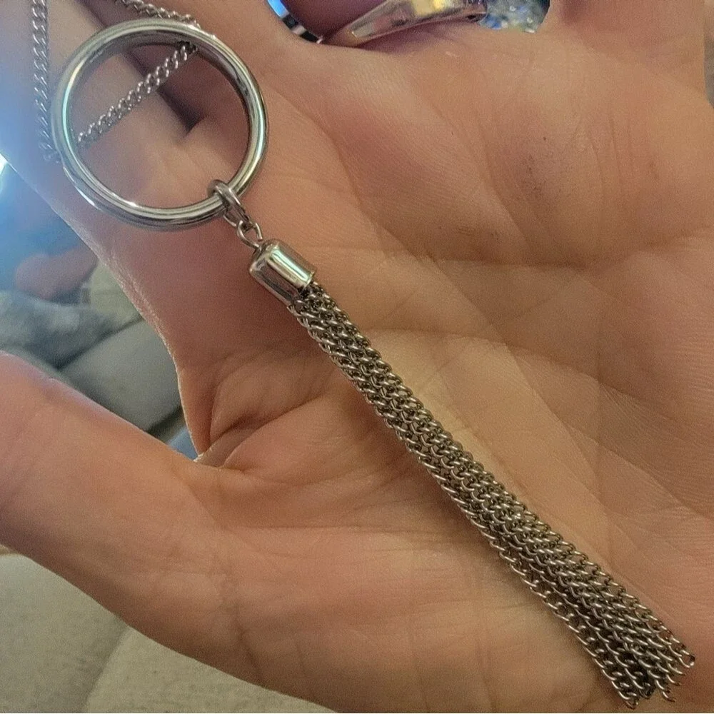 #Silver Tone Long Circle #Tassel #Necklace 26" Long #NWOT - Picture 5 of 6